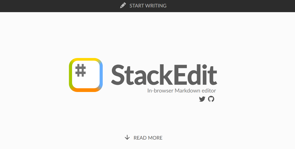 The StackEdit home page, an in-browser Markdown editor